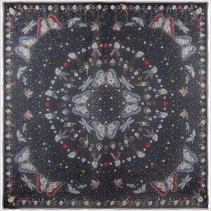 ALEXANDER MCQUEEN black sheer butterfly PARTY SKULL print 52"-square scarf shawl
